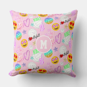 girly volleyball kawaii emoji stickered look cushion