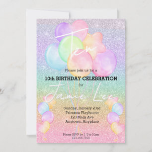 Girly Watercolor Balloon Birthday Party Invitation