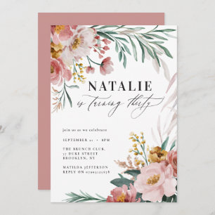 Girly watercolor floral 30th birthday pink blue