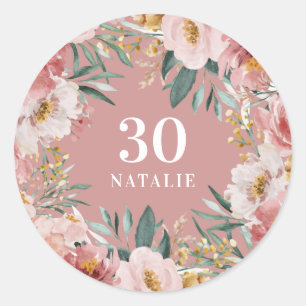 Girly watercolor floral birthday pink chic classic round sticker