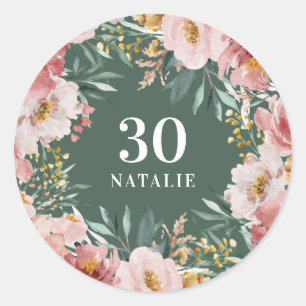 Girly watercolor floral birthday pink chic classic round sticker