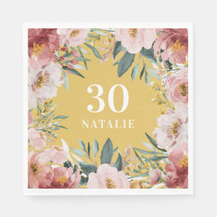 Girly watercolor floral birthday pink chic napkin