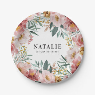 Girly watercolor floral birthday pink chic paper plate
