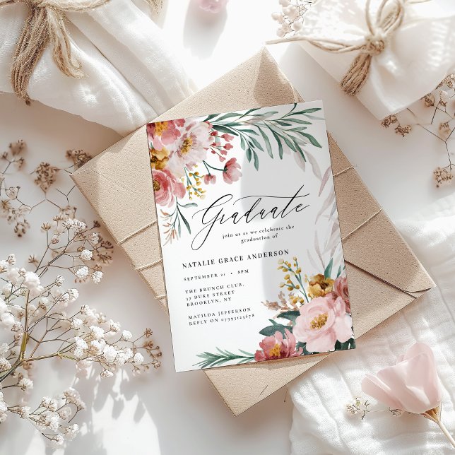 Girly watercolor floral botanical pink graduate (Creator Uploaded)