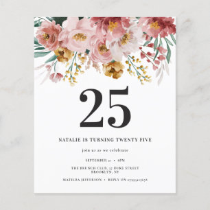 Girly watercolor floral editable age birthday