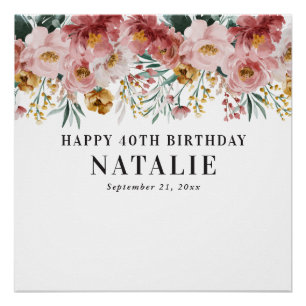 Girly watercolor floral editable age birthday  poster