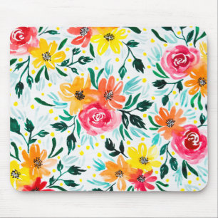 Girly Watercolor Floral Illustration Design Mouse Pad