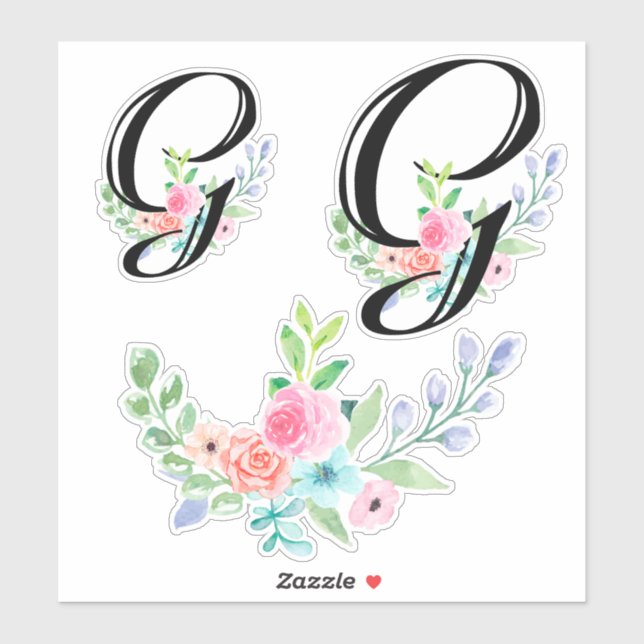 Girly Watercolor Floral Letter G (Sheet)