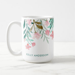 Girly Watercolor Floral Pattern Monogrammed Coffee Mug