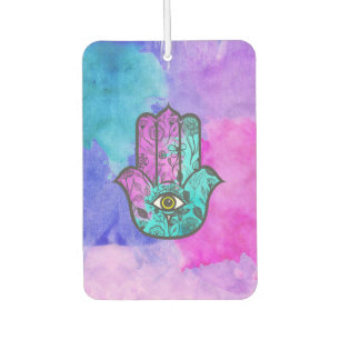 Girly Watercolor Floral Print Hamsa Hand of Fatima Car Air Freshener