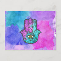 Girly Watercolor Floral Print Hamsa Hand of Fatima