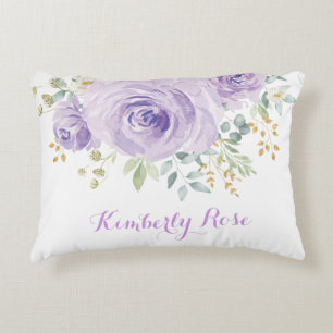Girly Watercolor Lilac Purple Roses Nursery Decor Decorative Cushion