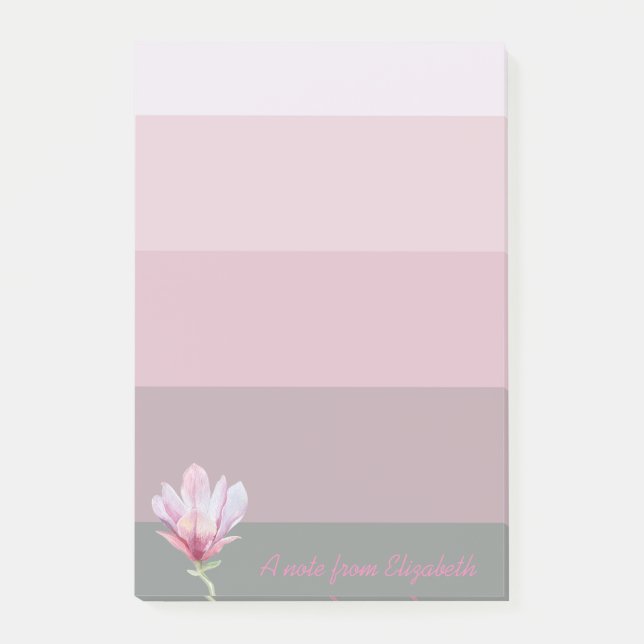 Girly Watercolor Magnolia on Stripes-Personalised Post-it Notes (Front)