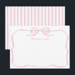 Girly Watercolor Pink Bow Bridal Shower Thank You Card<br><div class="desc">This pretty pink thank you card design is both elegant an on-trend,  featuring a popular ribbon bow frame. This was hand painted by me in watercolors before being scanned into digital form and edited digitally. The reverse of the invitation is a simple pink and white seersucker striped backer .</div>