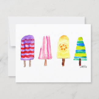 Girly Watercolor Popsicles Hand-Drawn Note Cards