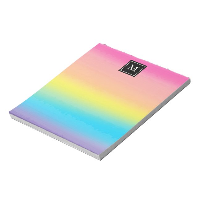 Girly Watercolor Rainbow Monogram Kids Notepad (Rotated)