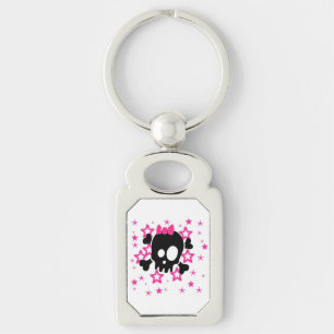 Girly White BlackSkull Girl Keychain