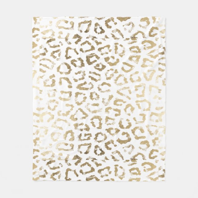 Girly white faux gold leopard animal print fleece blanket (Front)