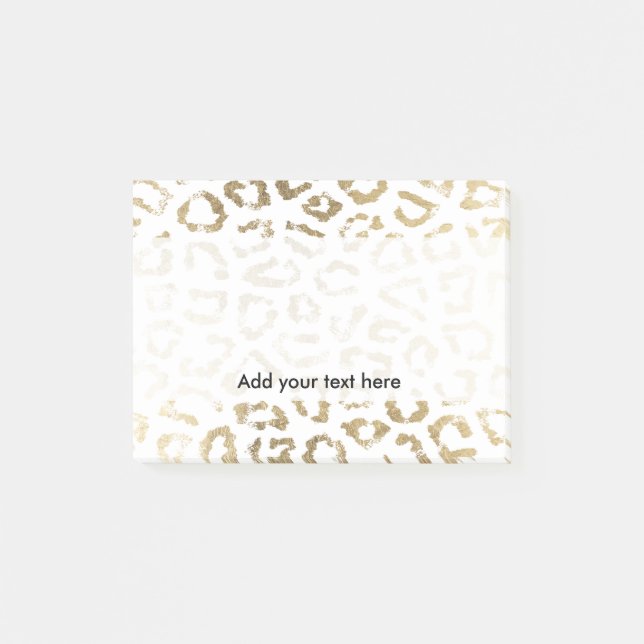 Girly white faux gold leopard animal print post-it notes (Front)