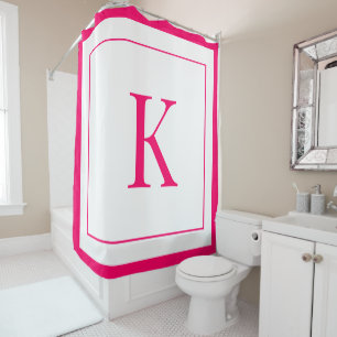 Girly White & Fuchsia Monogram initial Shower Curtain
