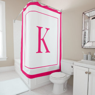Girly White & Fuchsia Monogram initial Shower Curtain