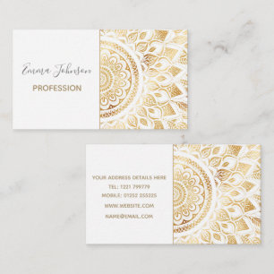 Girly White Gold Mandala Floral Business Card