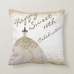 Girly White Golden Big Gown Sweet 16th Birthday  Cushion