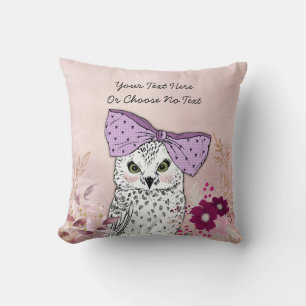 Girly White Owl Pink Gold Burgundy Floral Flowers Cushion