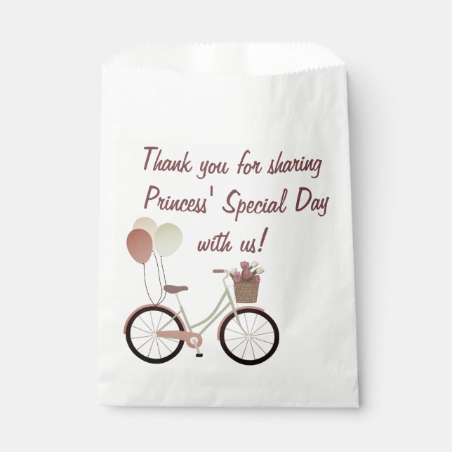 Girly White Pink Bike Balloons Happy Birthday  Favour Bag (Front)