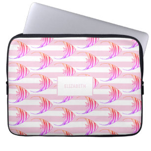 Girly White & Pink Striped Angel Fish Personalised Laptop Sleeve