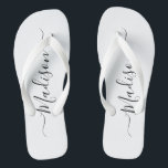 Girly White Script Name Thongs<br><div class="desc">Stylish modern white flip flops with custom script. You can personalise it with your name. Great for a vacation,  honeymoon,  birthday,  bridal shower.</div>