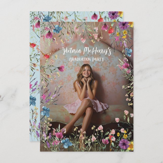 Girly Wildflower Pastel Graduation Party Invitation (Front/Back)