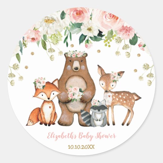 Girly Woodland Forest Animals Baby Shower Birthday Classic Round