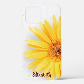 Girly Yellow Daisy Floral Personalised Name iPhone 12 Case