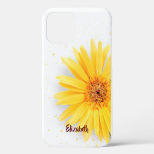 Girly Yellow Daisy Floral Personalised Name iPhone 12 Case