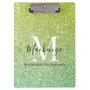 Girly Yellow Green Ombre Glitter Monogram Name   Clipboard