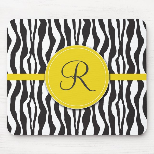 Girly Yellow Monogram Zebra Print Mousepad (Front)