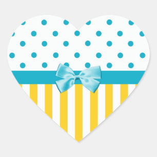 Girly Yellow Stripes With Blue Ribbon Heart Sticker