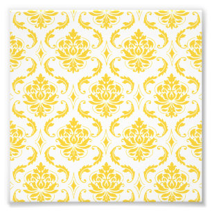 Girly Yellow White Vintage Damask Pattern Photo Print