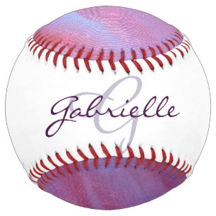 Girly Zebra Abstract   Cute Pink Purple Monogram Softball