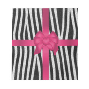 girly zebra skin black and white pink bow notepad