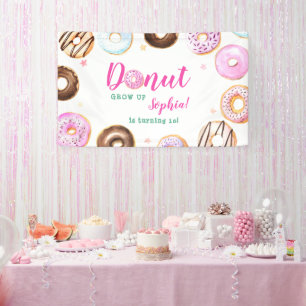 Giry Pink Teal Pastel Donut Grow up Kids Birthday Banner