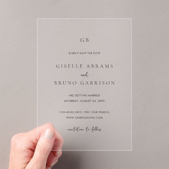 Giselle Monogram Elegant Wedding Save the Date Acrylic Invitations (Insitu (Handheld))