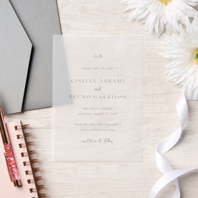 Giselle Monogram Elegant Wedding Save the Date Vellum Invitations (Wedding)