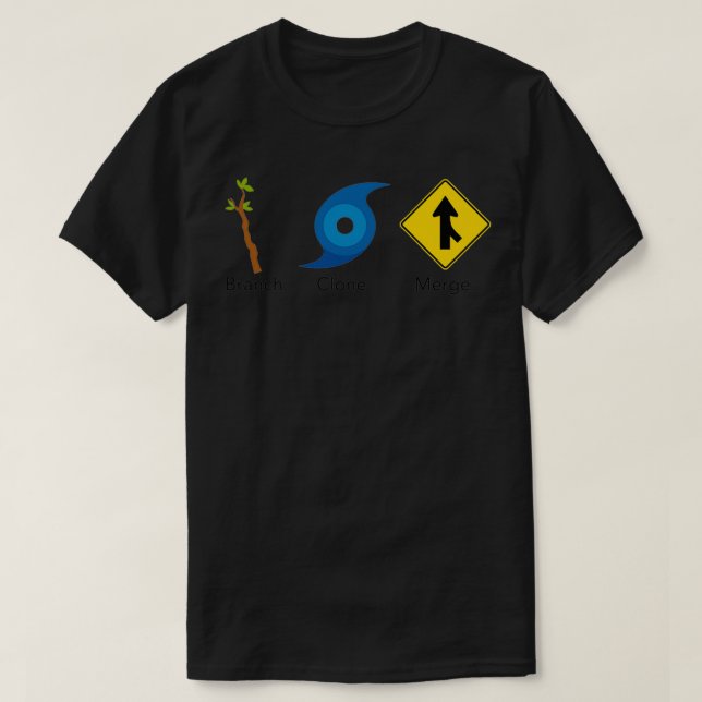 Git Commands Branch Clone Merge T-Shirt (Design Front)