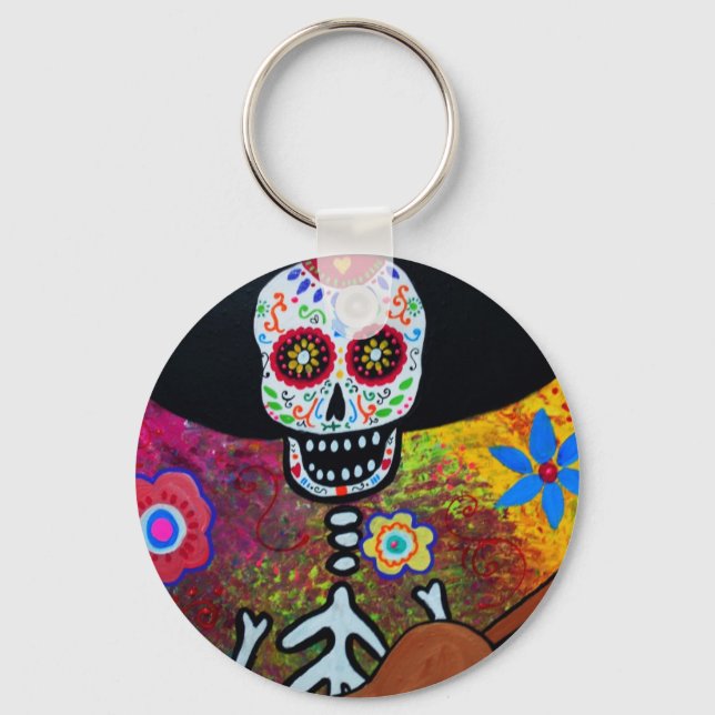Gitarero Serenata Dia de los Muertos Key Ring (Front)