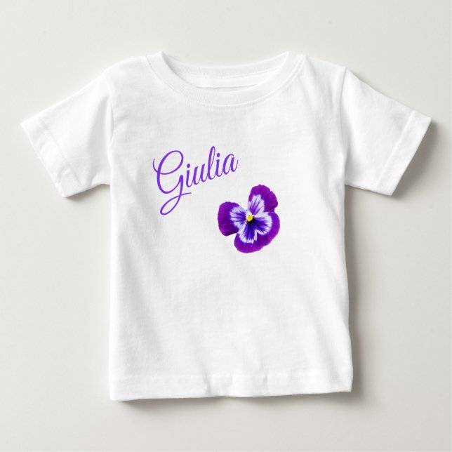Giulia, Name Logo With A Pretty Purple Pansy, Baby T-Shirt (Front)