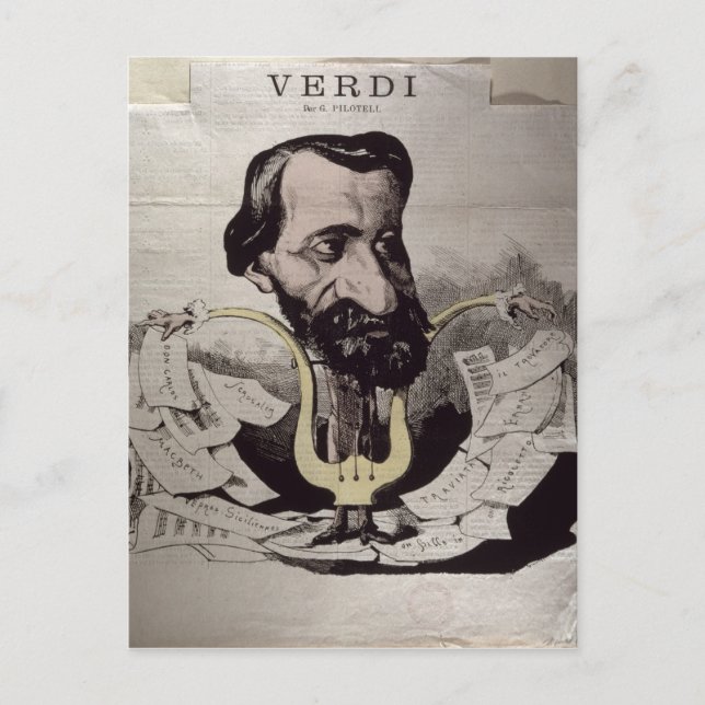 Giuseppe Verdi , caricature, 1860's Postcard (Front)