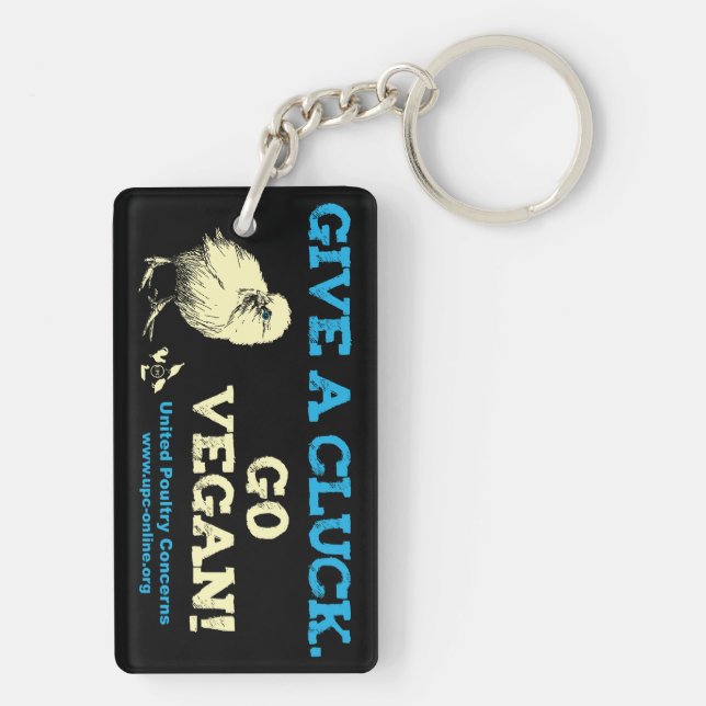Give A Cluck. Go Vegan! Key Ring (Back)