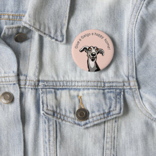 Give a Galgo a happy home, pink, grey black 6 Cm Round Badge